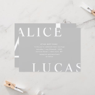 Invitación Diseño ultramoderno monogramas Boda gris