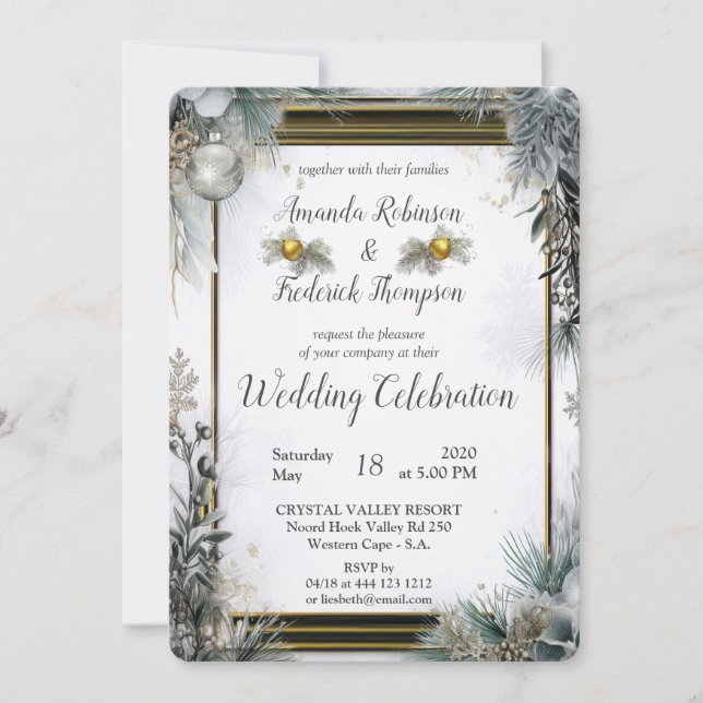 Invitación Diseño único de invierno festivo con copos de niev (Anverso)