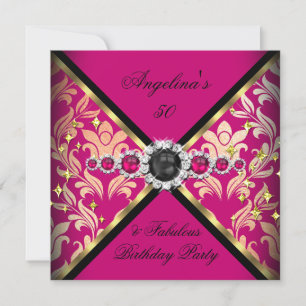 Invitación DISEÑO ZIZZAGO Fabulosa Fiesta Damask Rosa Dorado
