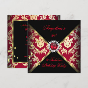 Invitación DISEÑO ZIZZAGO Fabulosas 50 Rojas Doradas Damask F