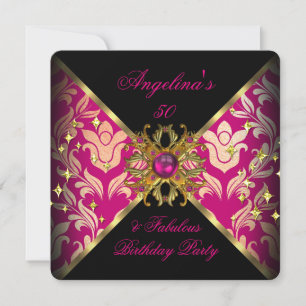 Invitación DISEÑO ZIZZAGO Fabuloso Cumpleaños 50 Rosa Dorado