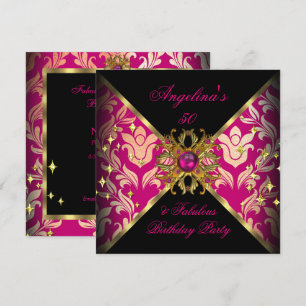 Invitación DISEÑO ZIZZAGO Fabuloso Cumpleaños 50 Rosa Dorado