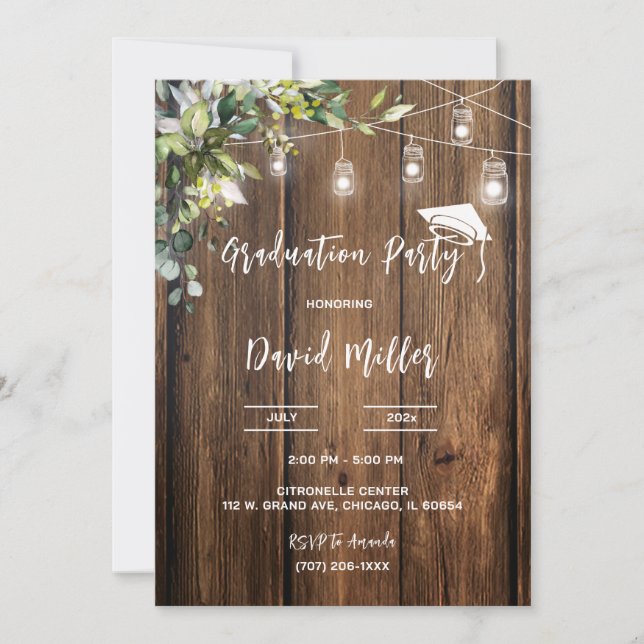 Invitación Diseños Personalizados de Graduación Rústicos (Anverso)