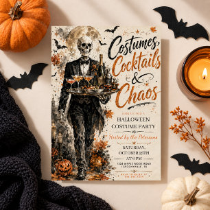 Invitación Disfraces Cócteles Halloween Esqueleto Vintage