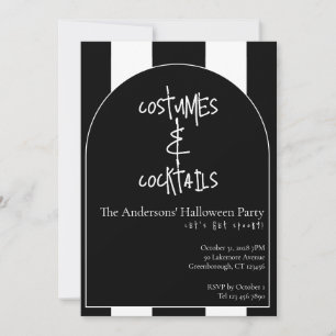 Invitación Disfraces Cócteles Halloween Negro Blanco Raya