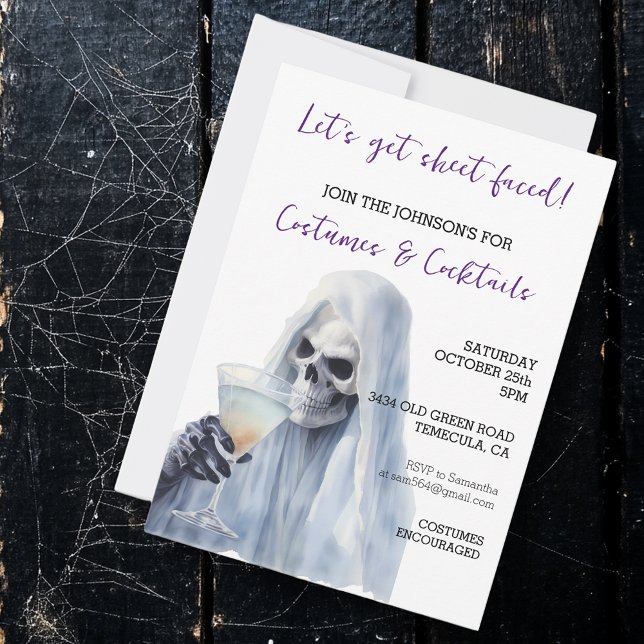 Invitación Disfraces con hoja fantasma y cócteles de Hallowee (Subido por el creador)