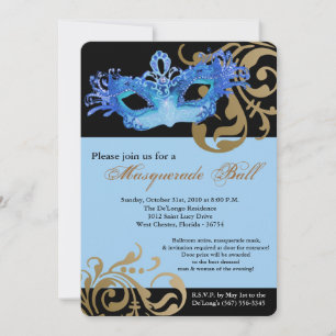 Invitación Disfraces de baile de máscaras de mascarada azul H