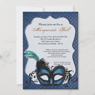 Invitación Disfraces de baile de máscaras de mascarada azul H