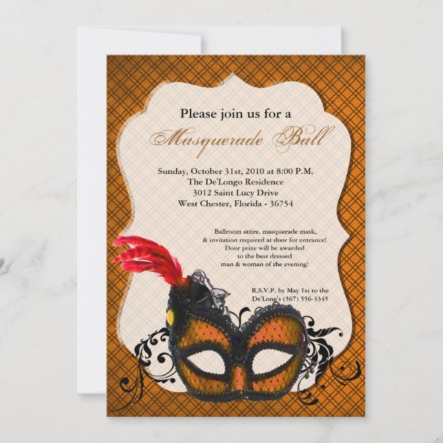 Invitación Disfraces de baile de máscaras de mascarada de nar (Anverso)