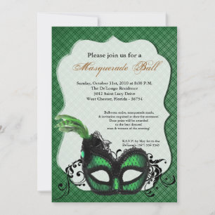 Invitación Disfraces de baile de máscaras de máscaras verdes 