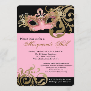 Invitación Disfraces de baile de máscaras rosadas Halloween