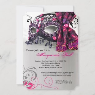 Invitación Disfraces de baile de máscaras rosadas Halloween