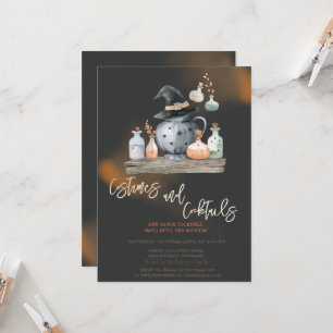 Invitación Disfraces de Bruja de Calabaza y Cóctel Negro de H