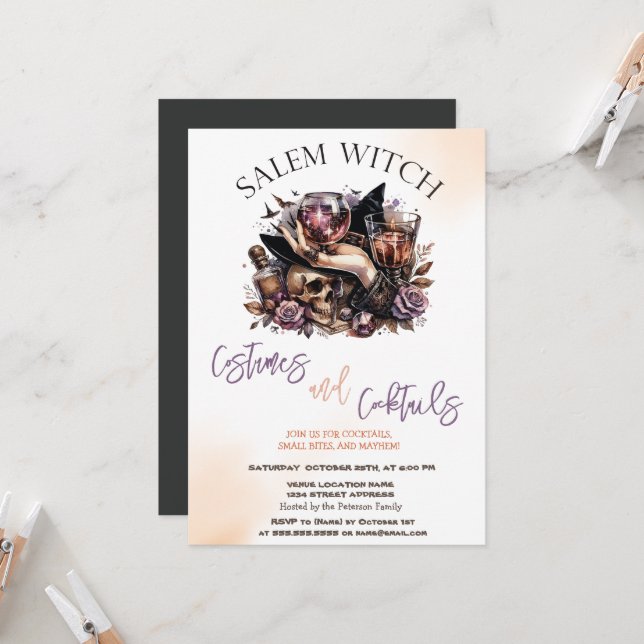Invitación Disfraces de brujas de Salem y cóctel de Halloween (Anverso/Reverso In Situ)