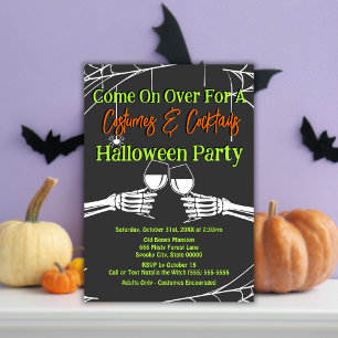 Invitación Disfraces de Esqueleto Gótico de Halloween y Cócte