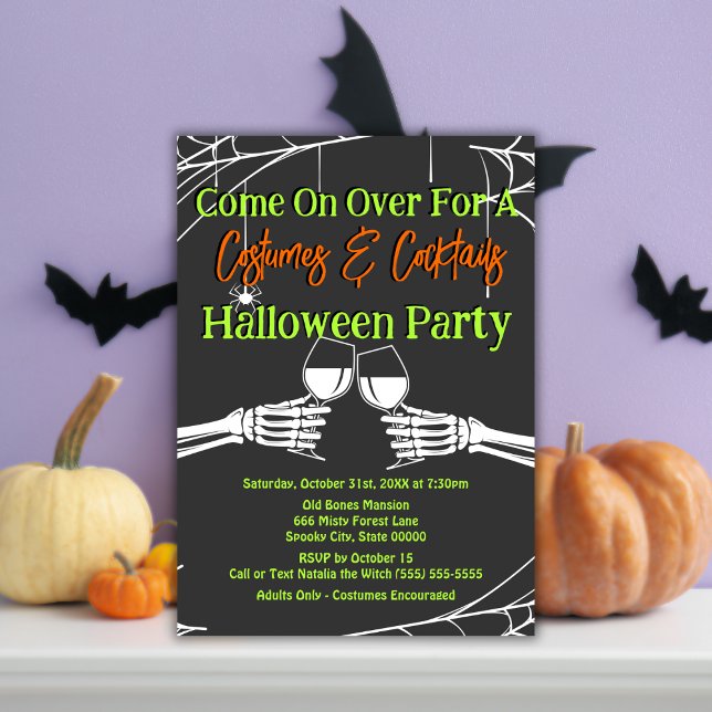 Invitación Disfraces de Esqueleto Gótico de Halloween y Cócte (Subido por el creador)