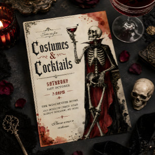 Invitación Disfraces de Esqueleto Gótico y Cócteles de Hallow