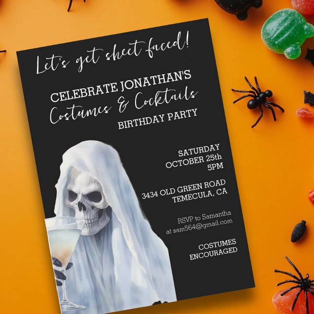 Invitación Disfraces de Fantasma con Cara de Hoja y Cócteles  (Subido por el creador)