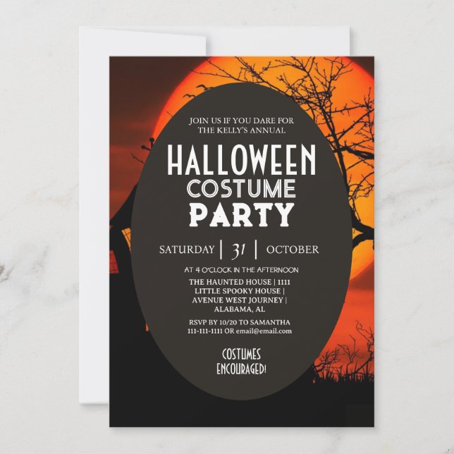 Invitación Disfraces de fiesta de Halloween con silueta de pu (Anverso)