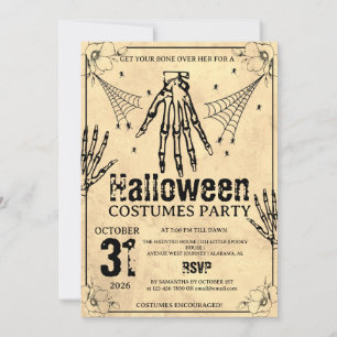 Invitación Disfraces de Halloween de Mano de Esqueleto Grunge