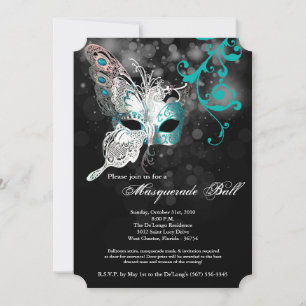 Invitación Disfraces de máscaras de mariposa verde azulada Ha