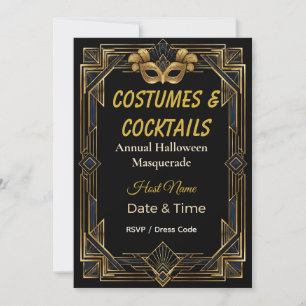 Invitación Disfraces Elegantes de Art Deco y Mascarada de Cóc