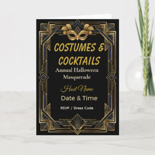 Invitación Disfraces Elegantes de Art Deco y Mascarada de Cóc