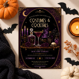 Invitación Disfraces Elegantes de Halloween Gotico Cócteles F