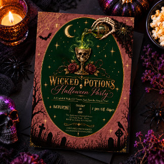 Invitación Disfraces góticos y cócteles de Halloween lazo