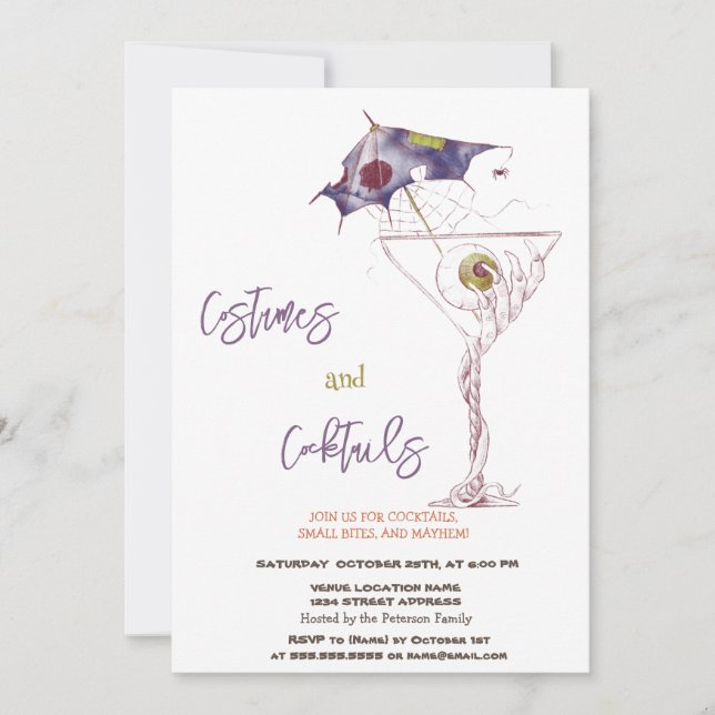 Invitación Disfraces y cócteles asustan Halloween (Anverso)
