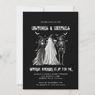 Invitación Disfraces y cócteles Black White Halloween Party