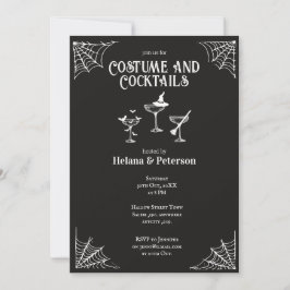 Invitación Disfraces y cócteles blancos y negros Halloween