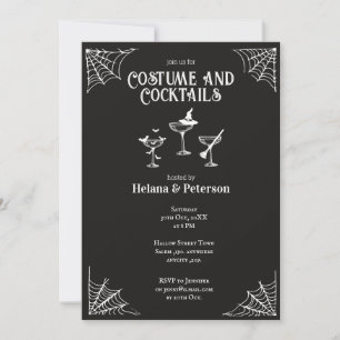 Invitación Disfraces y cócteles blancos y negros Halloween