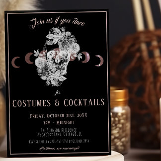 Invitación Disfraces y cócteles Cráneo gótico negro y blanco