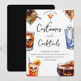 Invitación Disfraces y cócteles de acuarela espeluznantes de