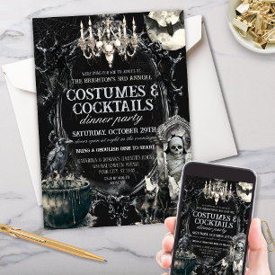 Invitación Disfraces y Cócteles de Halloween Oscuro Vintage