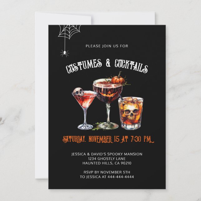 Invitación Disfraces y cócteles Elegante fiesta de Halloween (Anverso)