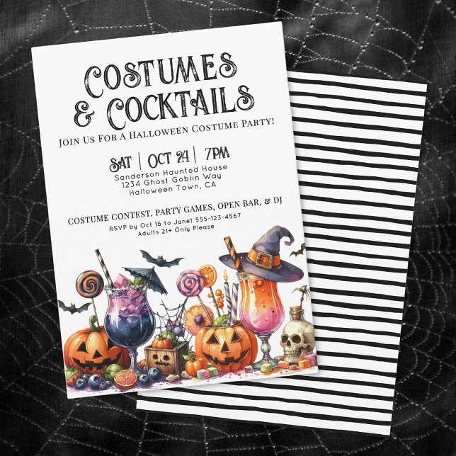 Invitación Disfraces y Cócteles Fiesta de Halloween (Costumes & Cocktails Halloween Party Invitation)