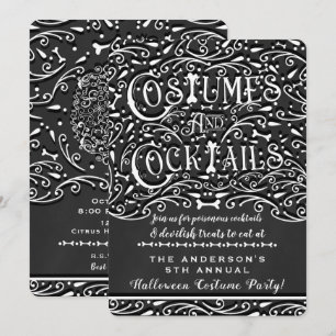 Invitación Disfraces y Cócteles Fiesta de Halloween con Tiza