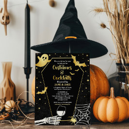 Invitación Disfraces y cócteles Fiesta de Halloween de Oro y 