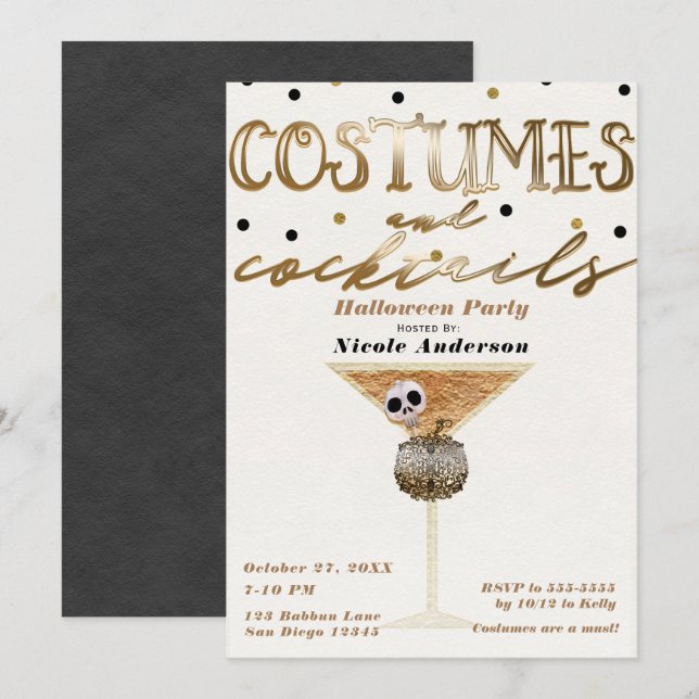 Invitación Disfraces y Cócteles Fiesta de Halloween Elegante  (Anverso / Reverso)