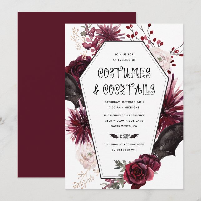 Invitación Disfraces y cócteles Fiesta de Halloween para adul (Anverso / Reverso)