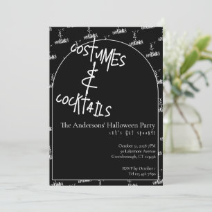 Invitación Disfraces y Cócteles Fiesta Halloween Negro Blanco