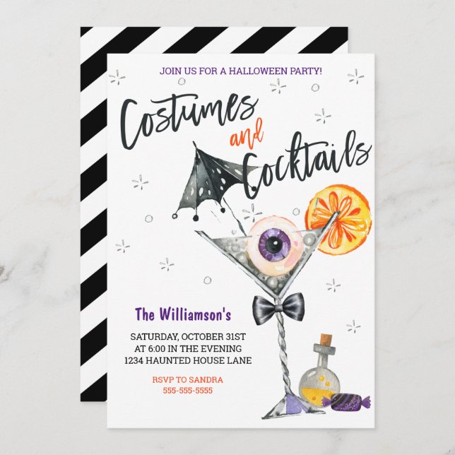 Invitación Disfraces y cócteles Halloween (Anverso / Reverso)
