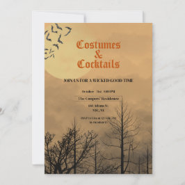 Invitación Disfraces y cócteles Halloween Dusk Dark Woods