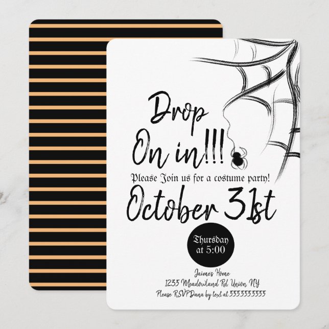 Invitación Disfraz de Araña en Pizarra Halloween Cumpleaños (Anverso / Reverso)