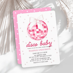 Invitación Disfraz de bebé rosa Bola de Disco Lazo Niña Baby