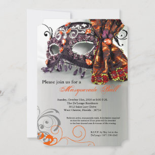 Invitación Disfraz de bola de máscara Naranja Halloween