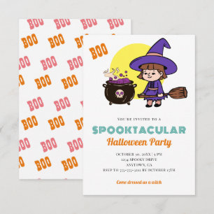 Invitación Disfraz de bruja espeluznante de Halloween para ni