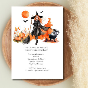 Invitación Disfraz de Bruja Negra Naranja Fiesta de Halloween